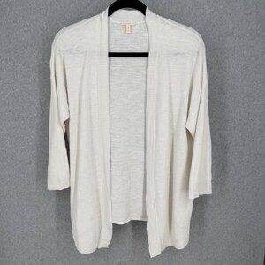 Eileen Fisher Linen Blend Waffle Knit Open Front Cardigan Size XL White Beachy